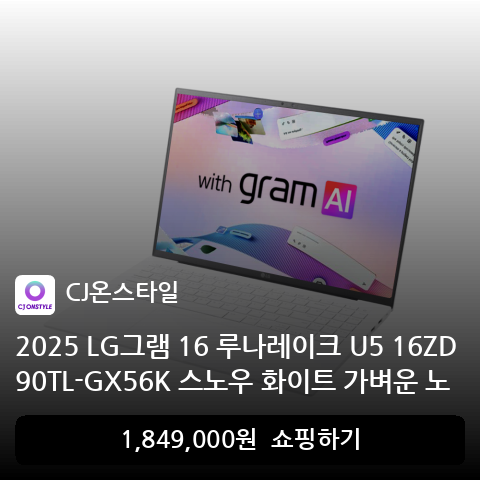 2025 LG그램 16 루나레이크 U5 16ZD90TL-GX56K 스노우 화이트 가벼운 노트북